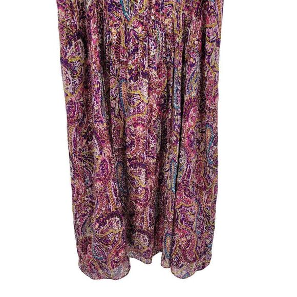 Vintage Lauren Silk Midi Dress 12 Pink Purple Paisley Sheer Square Neck Pleated - Picture 9 of 10